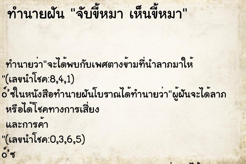 ทำนายฝัน จับขี้หมา เห็นขี้หมา